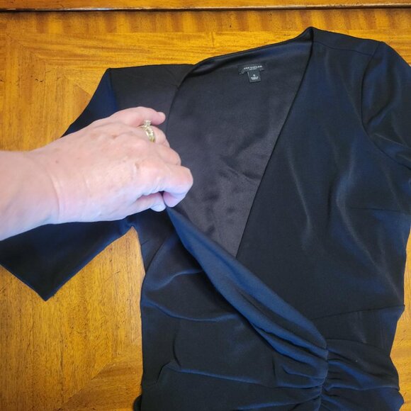 Ann Taylor Black Wrap Top Dress with Gathered Banding at Waist - Picture 5 of 14